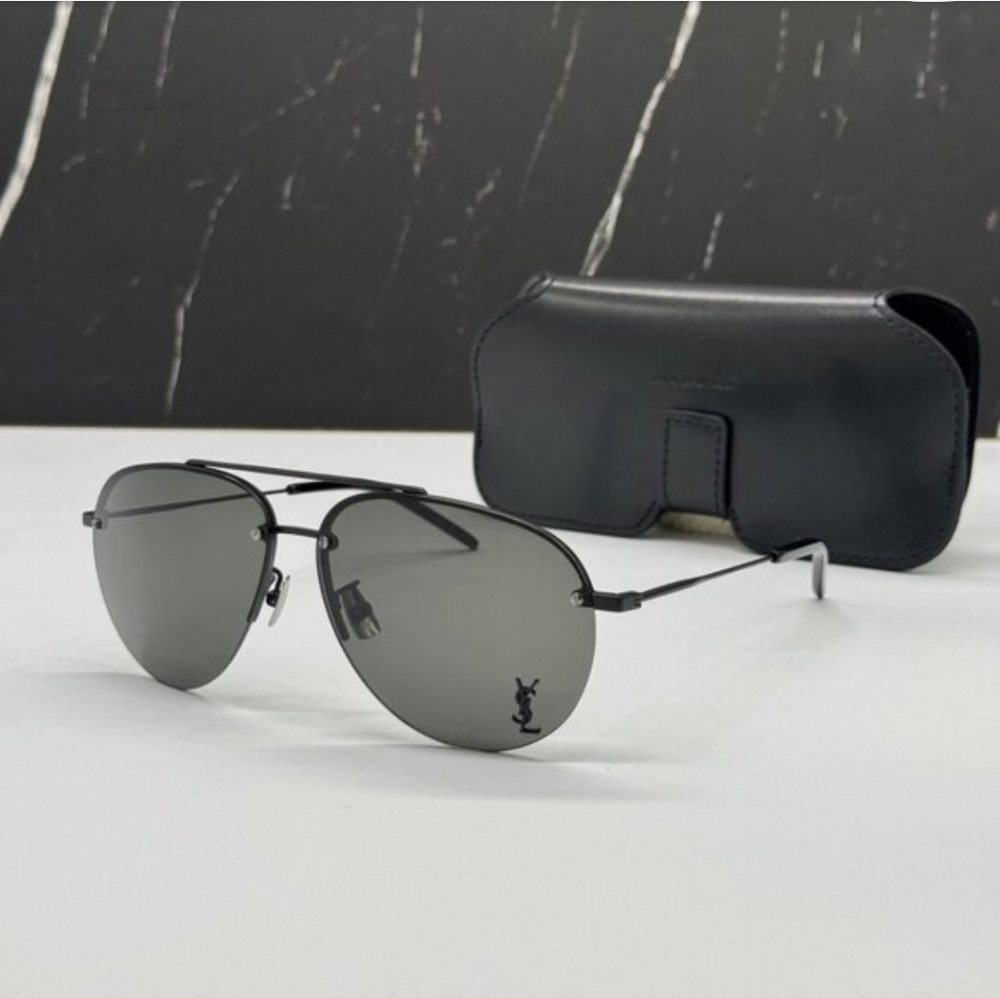 Yves Saint Laurent YSL Logo Black Aviator Unisex Sunglasses